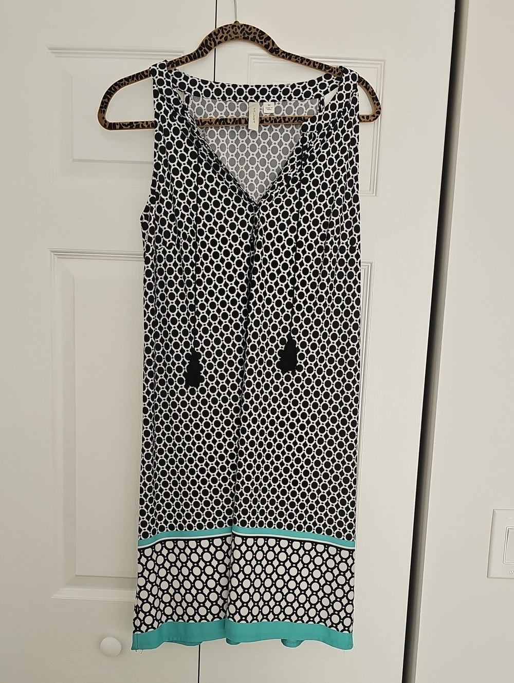 Tacera Geometric Teal Trim Dress